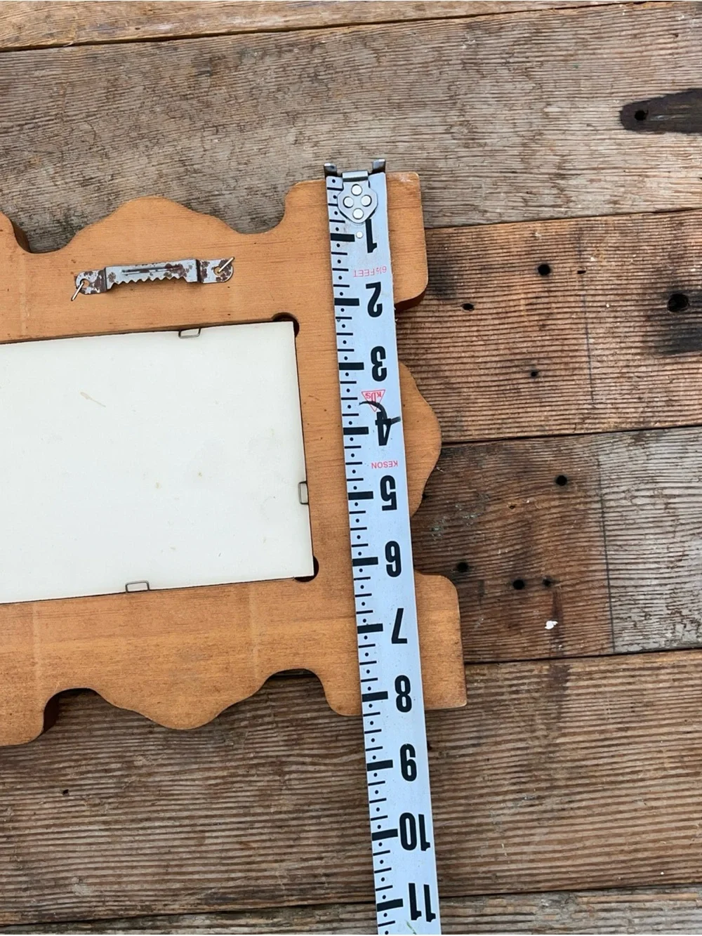 Vintage Country Farmhouse Wooden Mirror Hand Painted Hearts Scalloped Edges 16x8